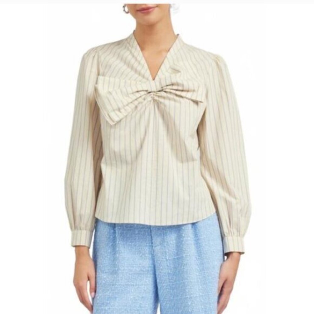 CURRENT AIR Florence bow detail top in natural Size M NWT